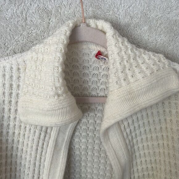 Vintage Cardigan Sweater Open Off White Chunky Cable Collar House of Morrison - Picture 6 of 11